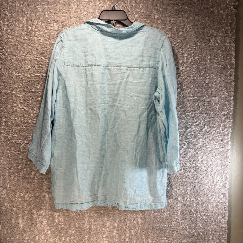 Sigrid Olsen Linen Tunic Top Blue Relaxed Fit L Beach Coastal Preppy READ - Picture 2 of 10
